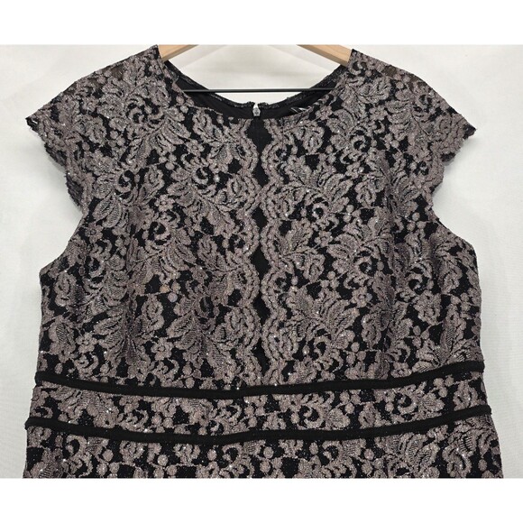 Nightway Lace Mermaid Gown Long Formal Dress Metallic Black MOB Glam Party 18W - Picture 7 of 16